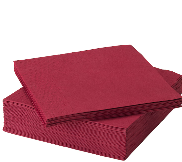 双层红色餐巾纸 Double Layer Red Paper Towels 33 x 33cm 125sheets x 16