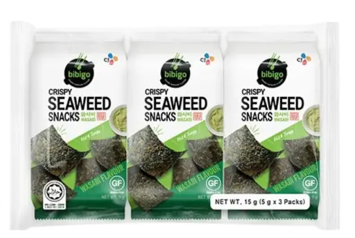 [6493-1] 芥末紫菜片 BIBIGO  Seaweed Snack Crispy Wasabi 3 X 5 G (12)